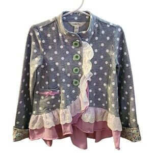 Matilda Jane Lead The Way The Adventure Begins Jacket Top  Gray Polka Dot Size 4